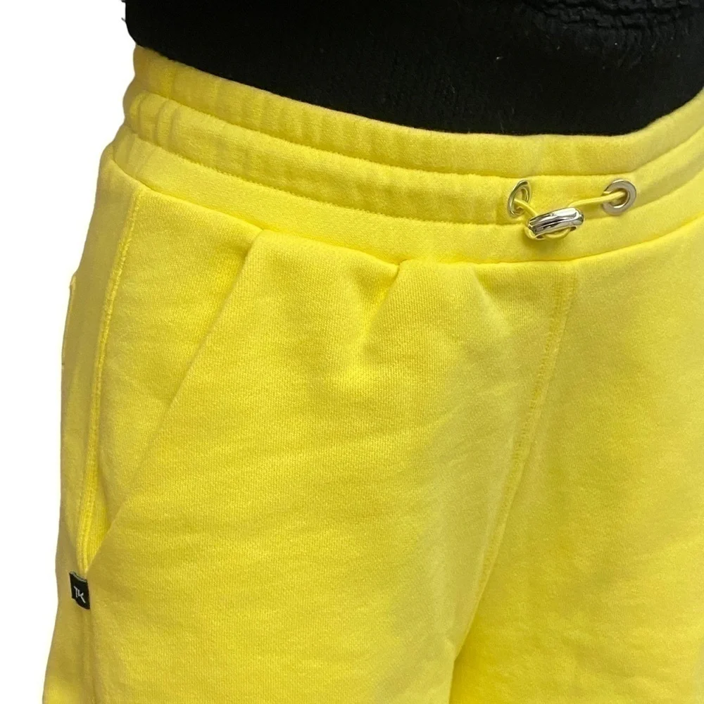 NEW The Kooples x Sport Neon Yellow Logo Fleece Sweat Shorts